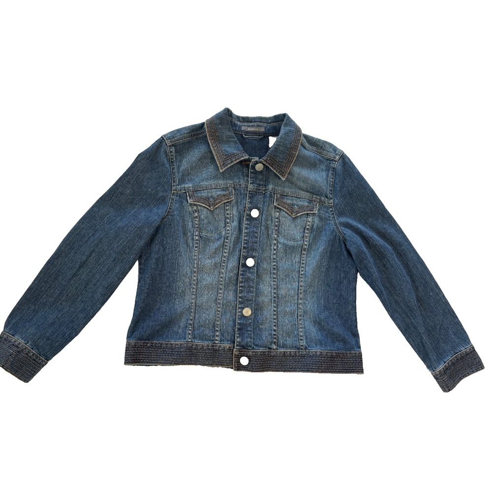Vintage Liz Claiborne Jean Jacket 100% Cotton Denim‎ Retro XL Trim Stiching